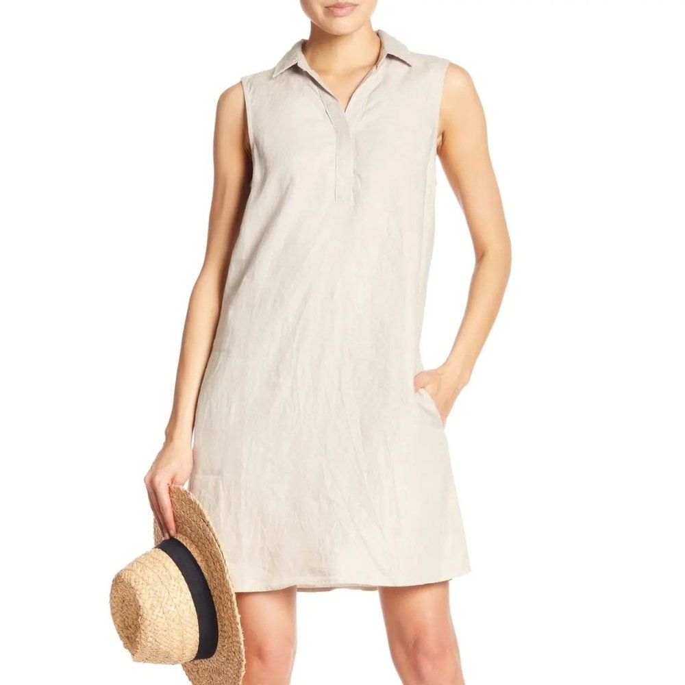 Beach Lunch Lounge Leandra Linen Sleeveless Shift Dress with POCKETS (size S)